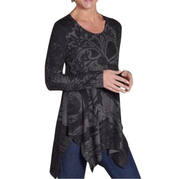 Soft Surroundings Tops - Lovely Soft Surroundings Charcoal Floral Handkerchief Hem Tunic. Small/Medium